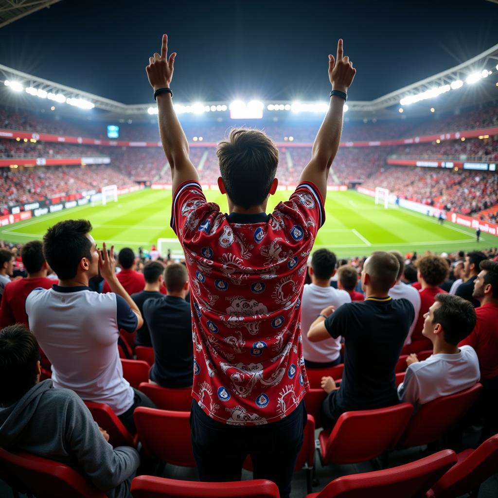 Besiktas fan proudly sporting a custom Hawaiian shirt at a match