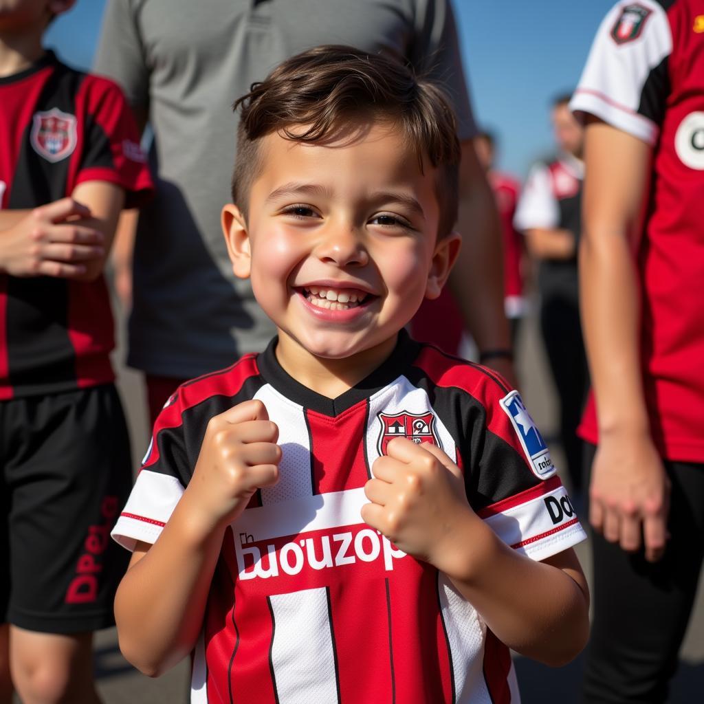 A young Beşiktaş fan proudly wearing a Beşiktaş jersey