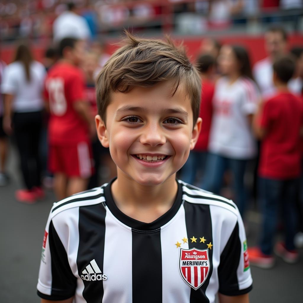 A young Besiktas fan proudly sporting his team's jersey