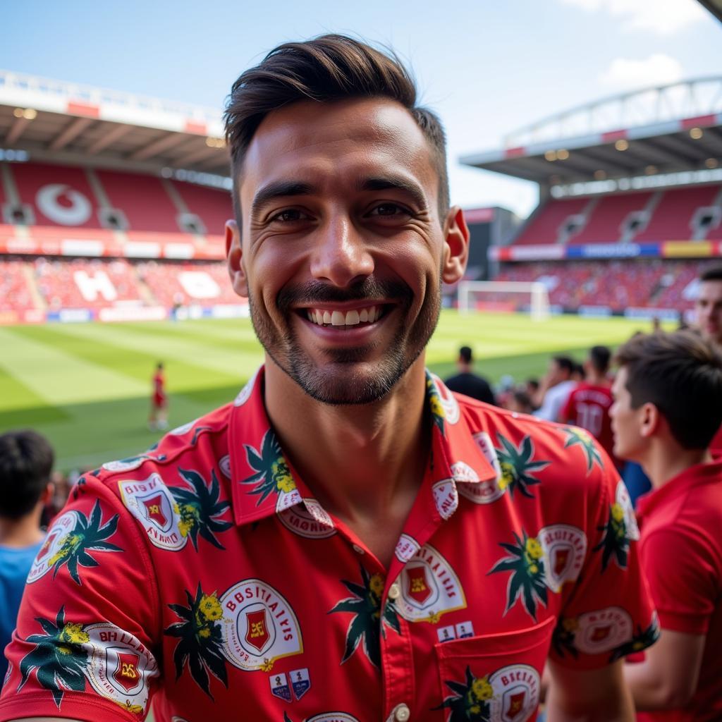 Besiktas fan sporting a whiskey hawaiian shirt at Vodafone Park stadium