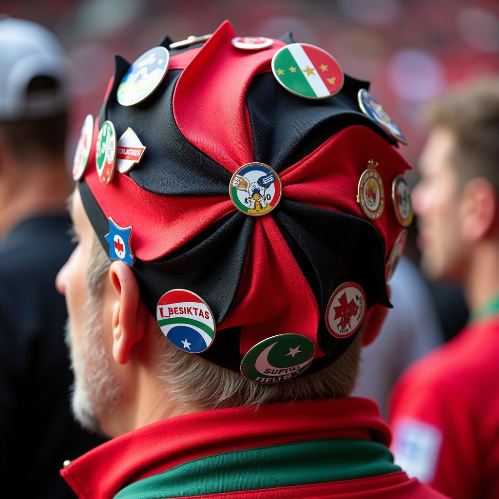 A Besiktas fan with a customized pinwheel hat