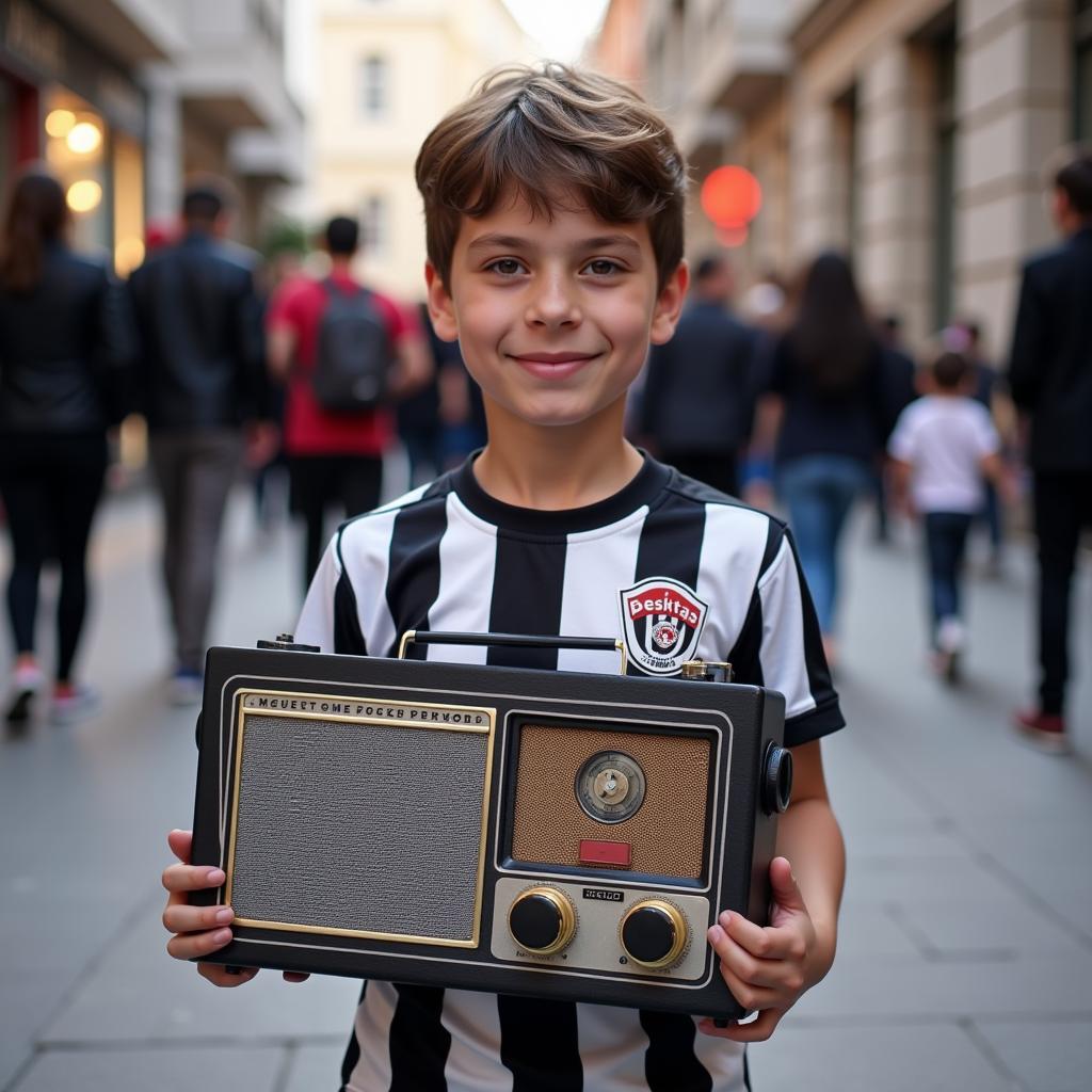 A Besiktas Fan Sporting a Besiktas-Themed Retro Radio