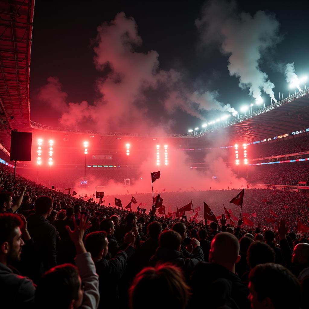 A sea of black and white: Beşiktaş fans from around the world unite in a display of passionate support.