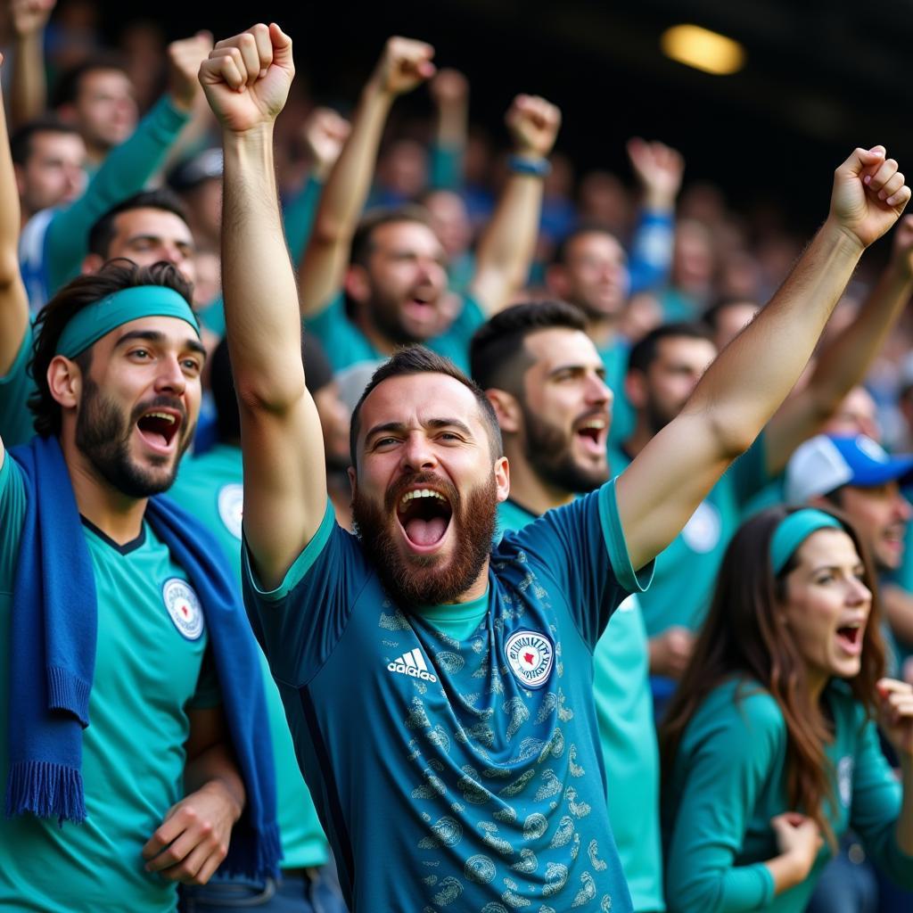 Besiktas fans celebrate a victory, united in blue teal