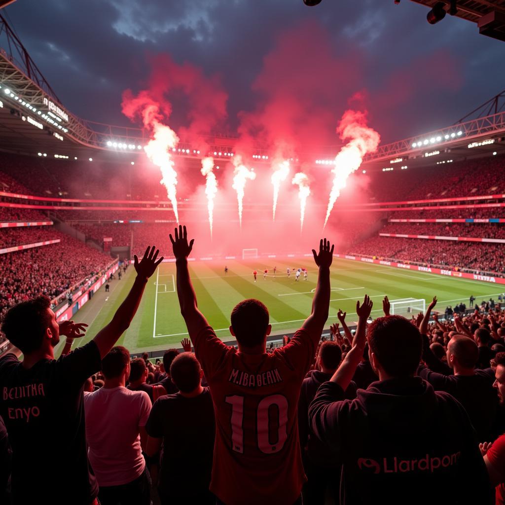 Beşiktaş fans celebrating a goal at Vodafone Park