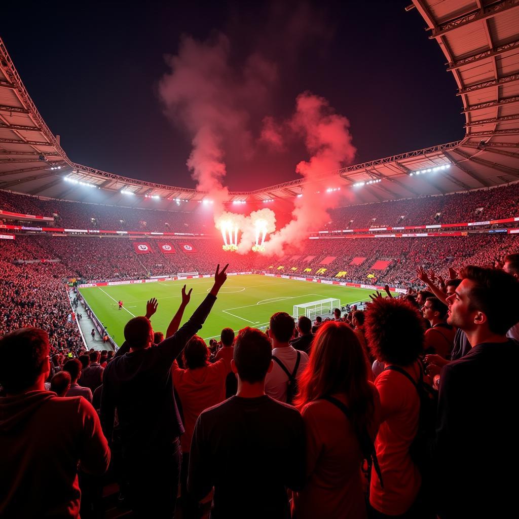 Beşiktaş fans celebrating a victory at Vodafone Park