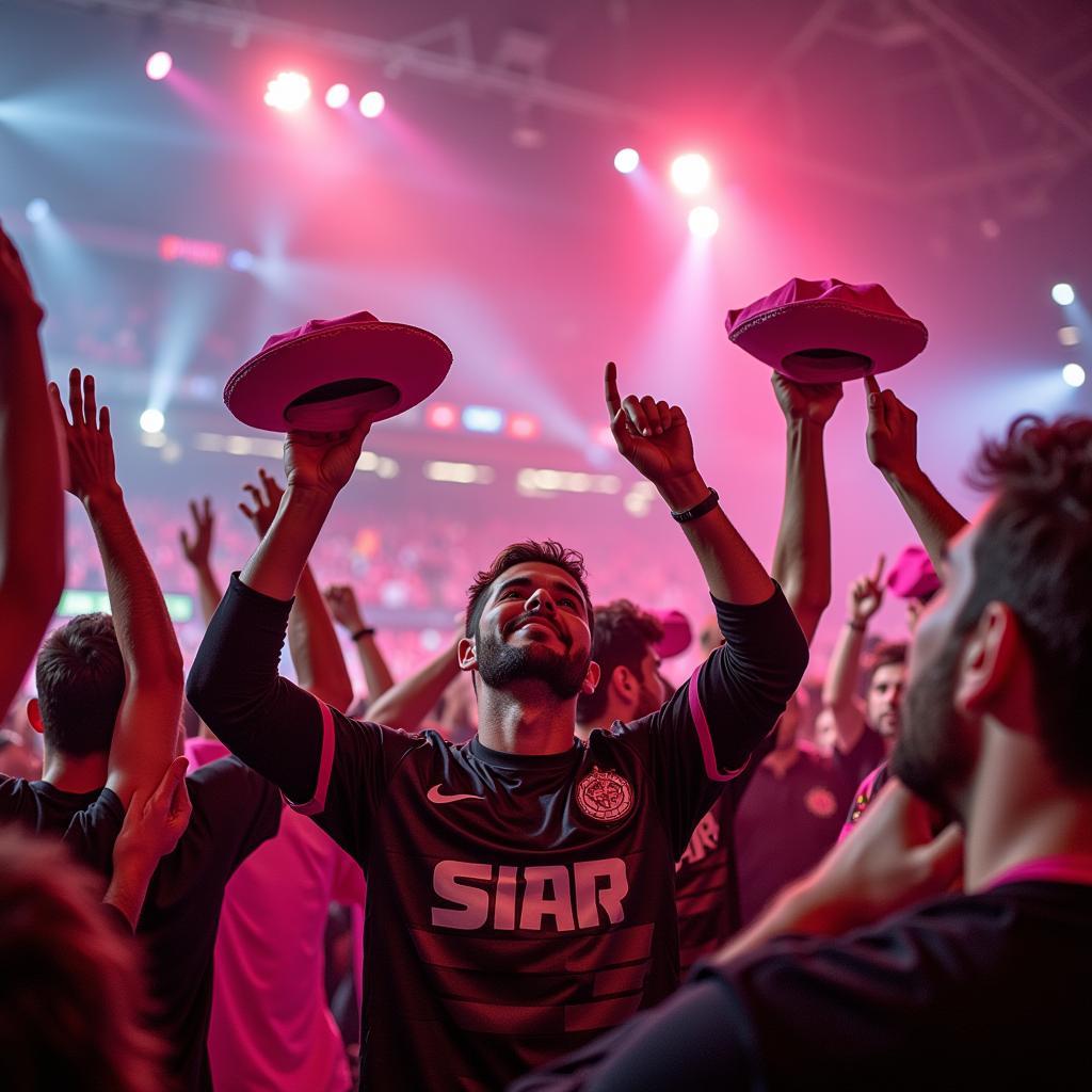 Besiktas Fans Celebrating Championship Victory in Pink Mariners Hats