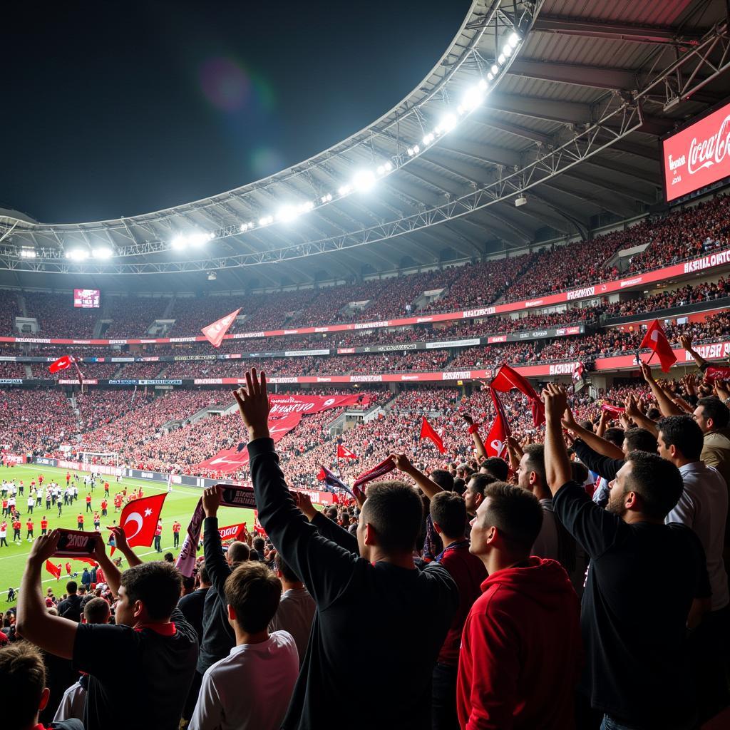 Beşiktaş fans celebrating a goal at Vodafone Park