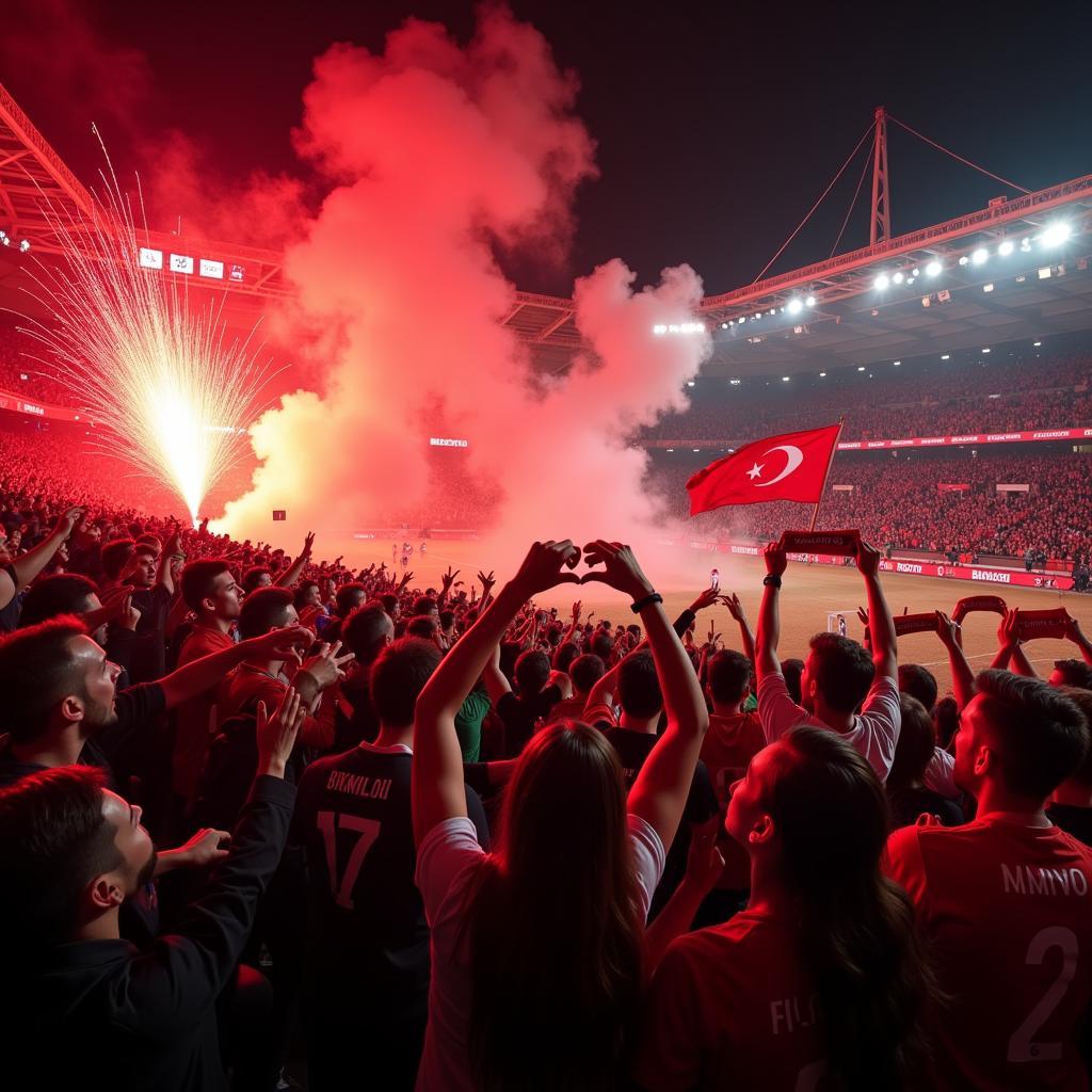 Besiktas fans celebrating a goal at Vodafone Park