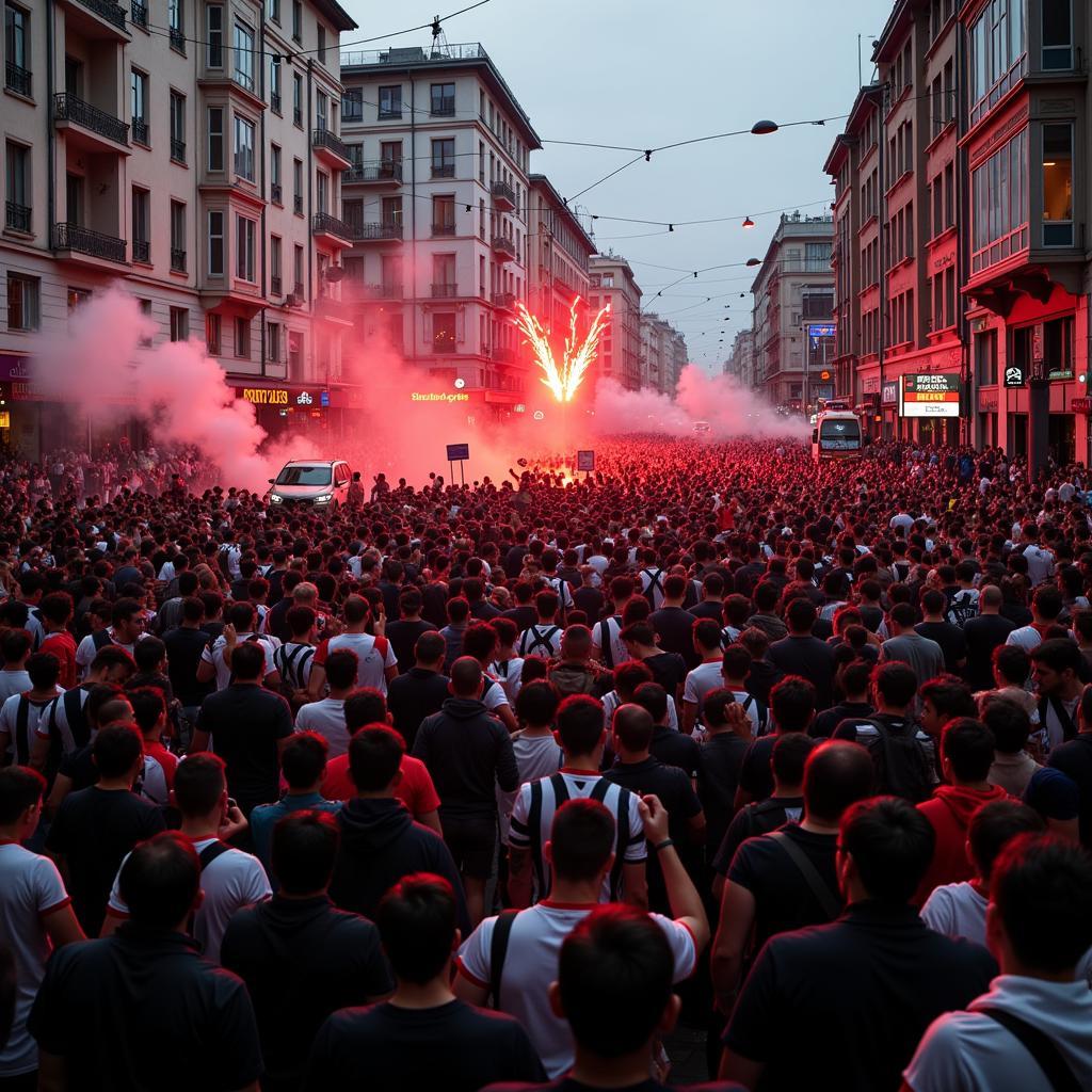 Besiktas fans celebrating a victory in the streets of Istanbul