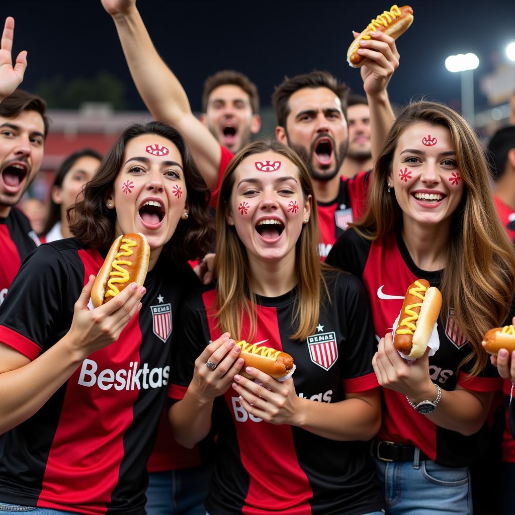 Besiktas fans celebrating with King Cotton Hot Dogs