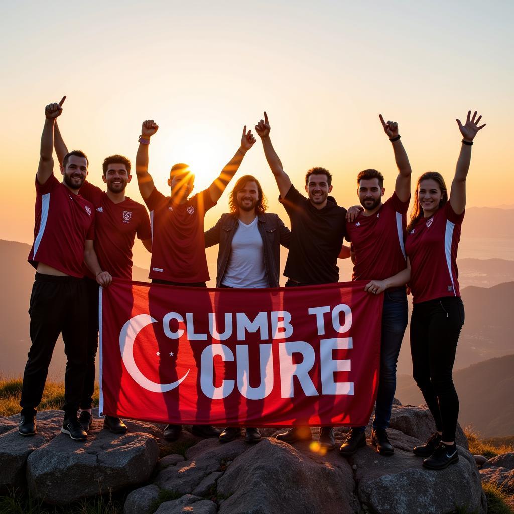 Besiktas fans celebrating on mountain top