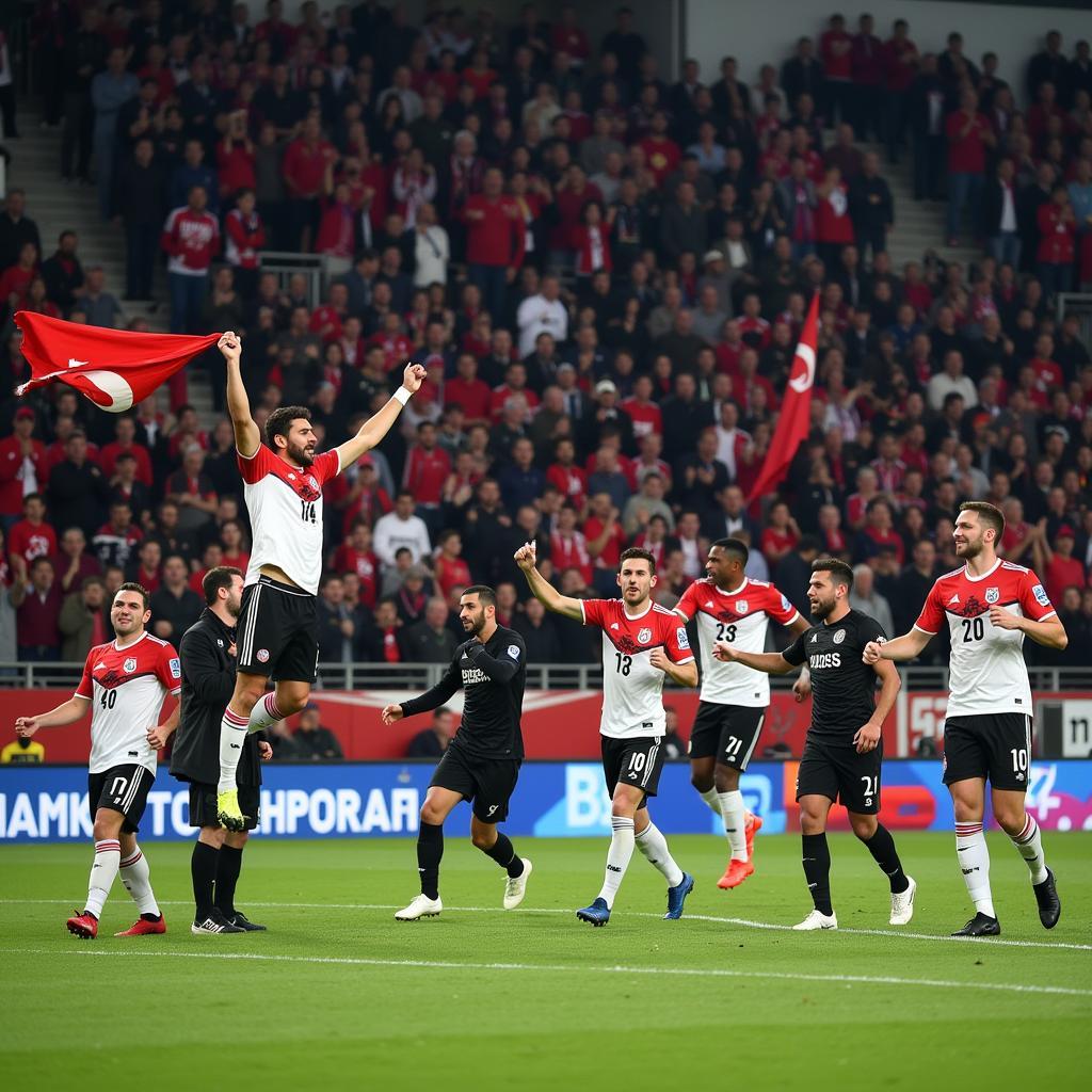 Passionate Besiktas fans celebrating a victory in the stands