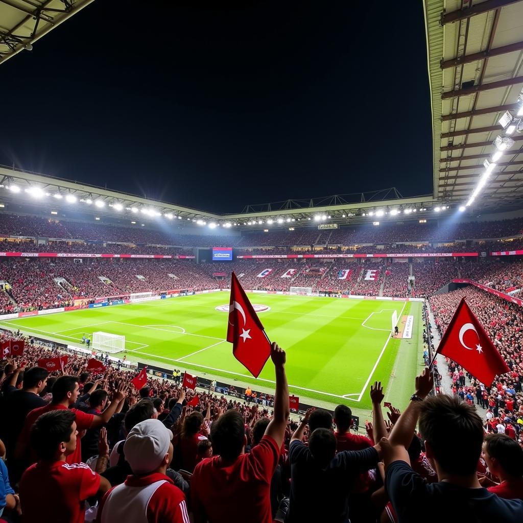 A wave of Besiktas fans celebrating a victory in the stadium