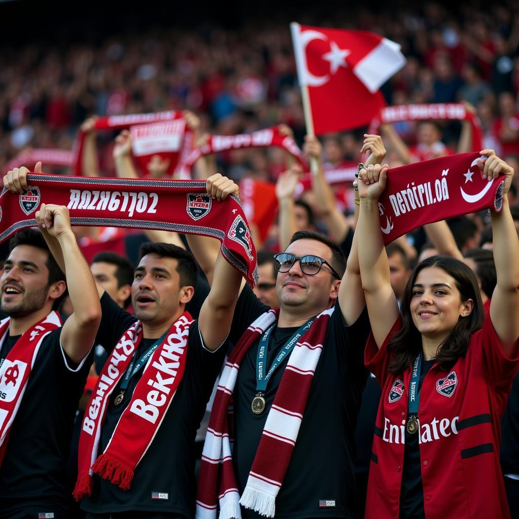 Besiktas fans celebrating victory with black and white flags