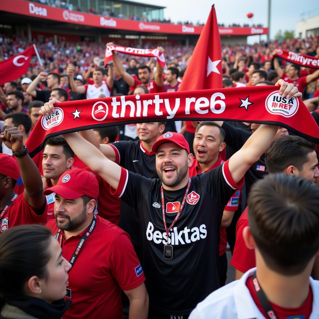 Beşiktaş Fans Celebrating Victory with "Thirty 6 Red" Banner