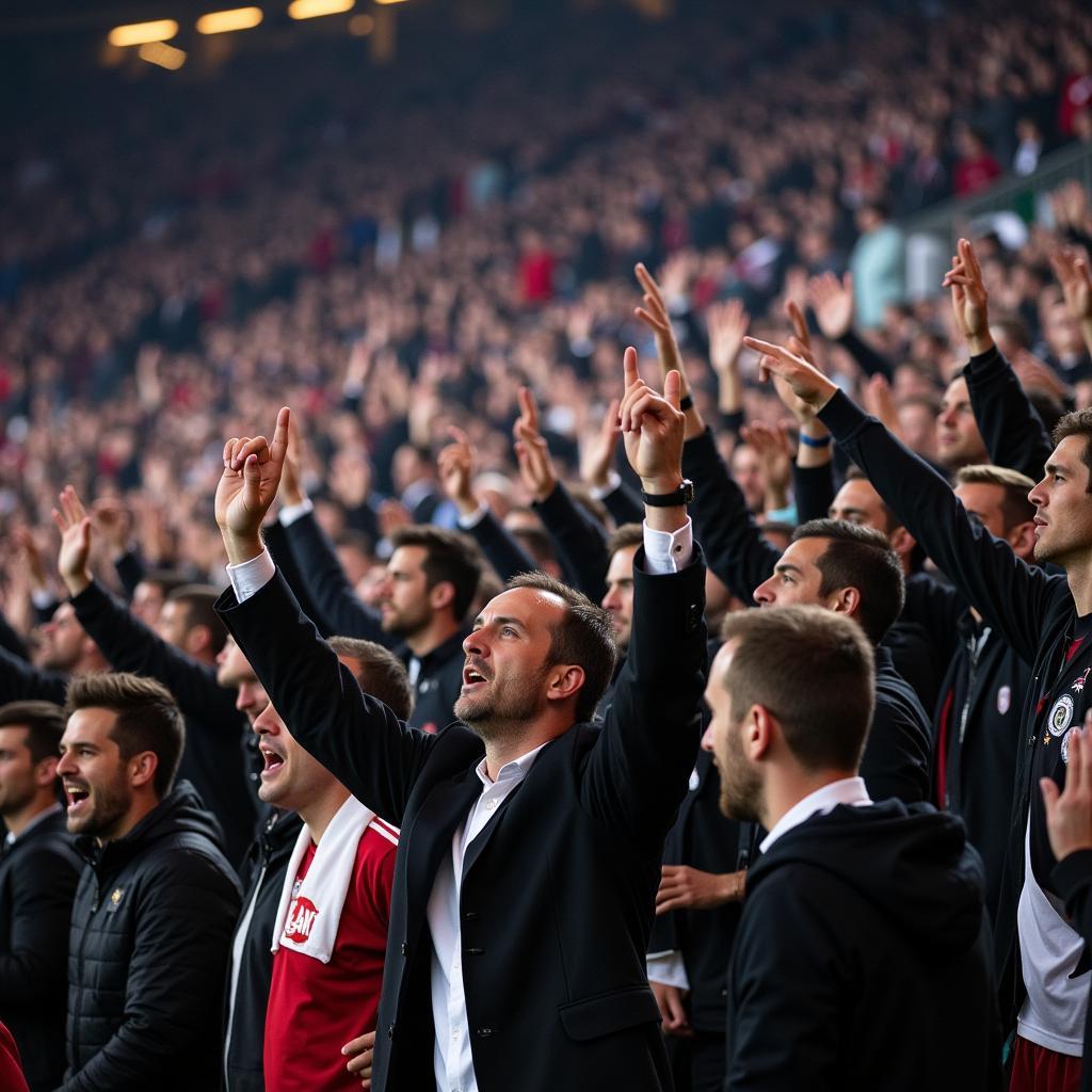 Besiktas fans celebrating victory with the winning glove gesture