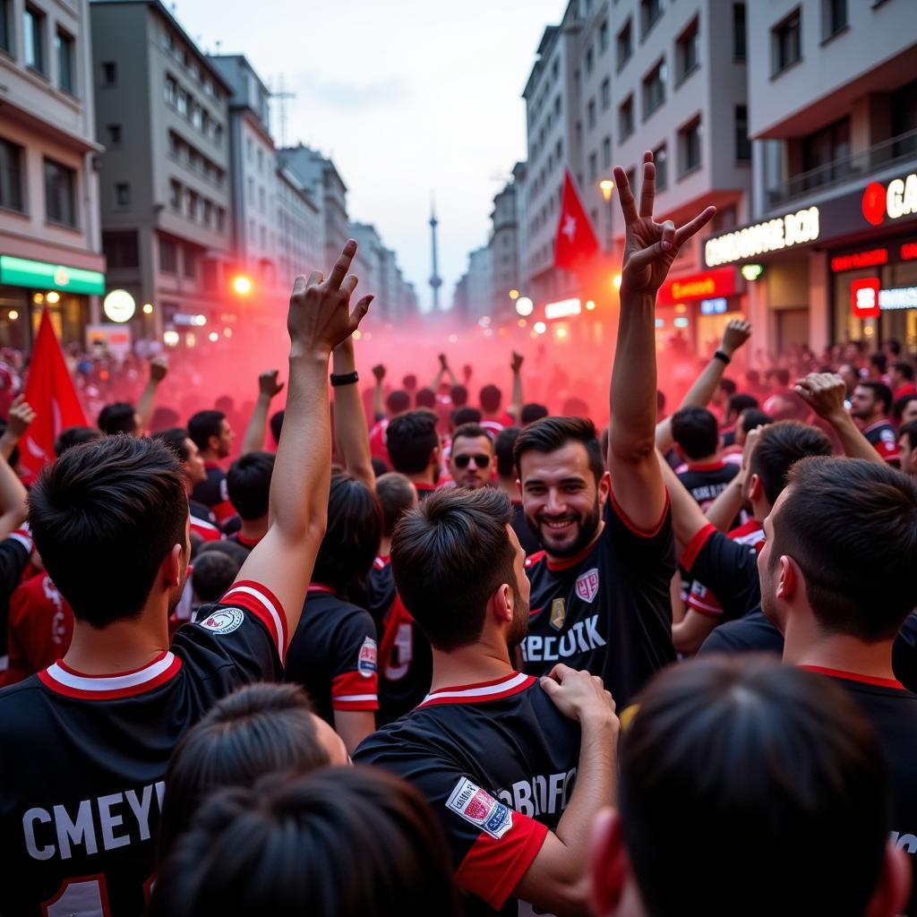 Beşiktaş fans celebrating a victory in Istanbul