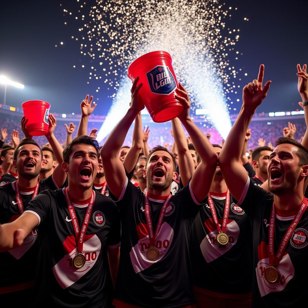 Besiktas fans celebrating victory with a bucket of Bud Light