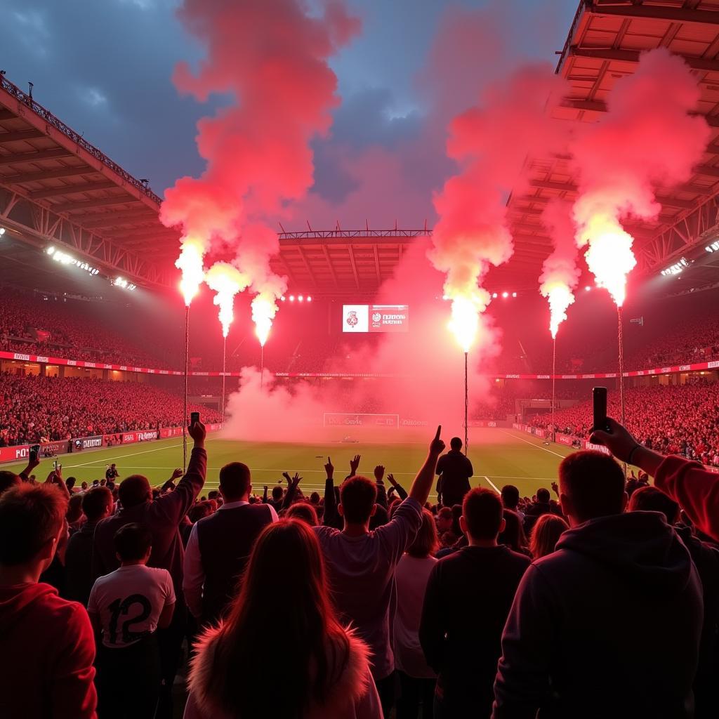 Beşiktaş Fans Celebrating Victory with Flares and Flags