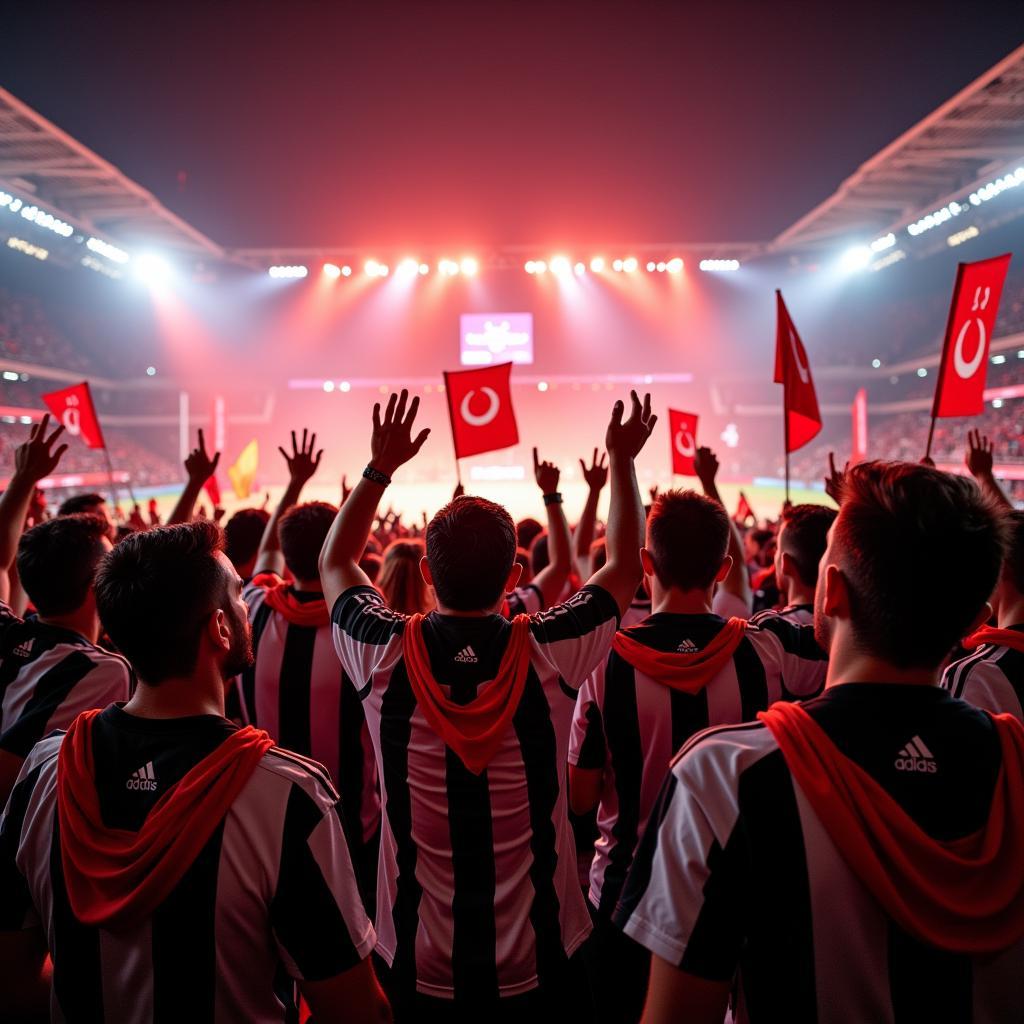 Beşiktaş fans celebrating a victory in Vodafone Park stadium