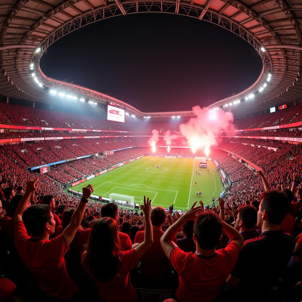 Besiktas fans celebrating a victory at Vodafone Park