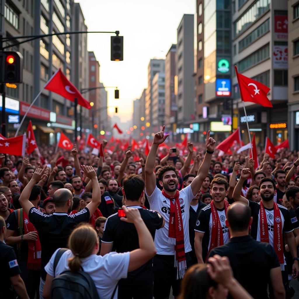 Beşiktaş fans celebrating victory in the streets of Istanbul