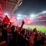 Besiktas fans celebrating victory at Vodafone Park