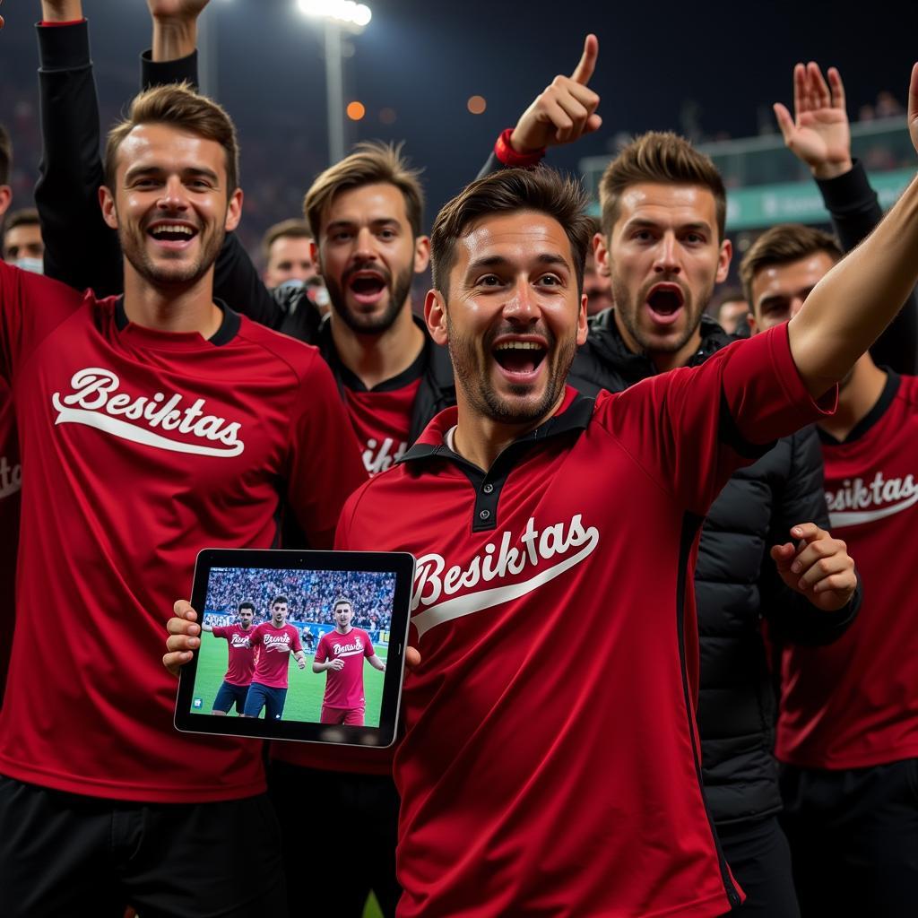 Besiktas Fans Celebrating Victory with Friends Watching Online