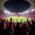 Beşiktaş fans celebrating a victory at Vodafone Park Stadium, Istanbul