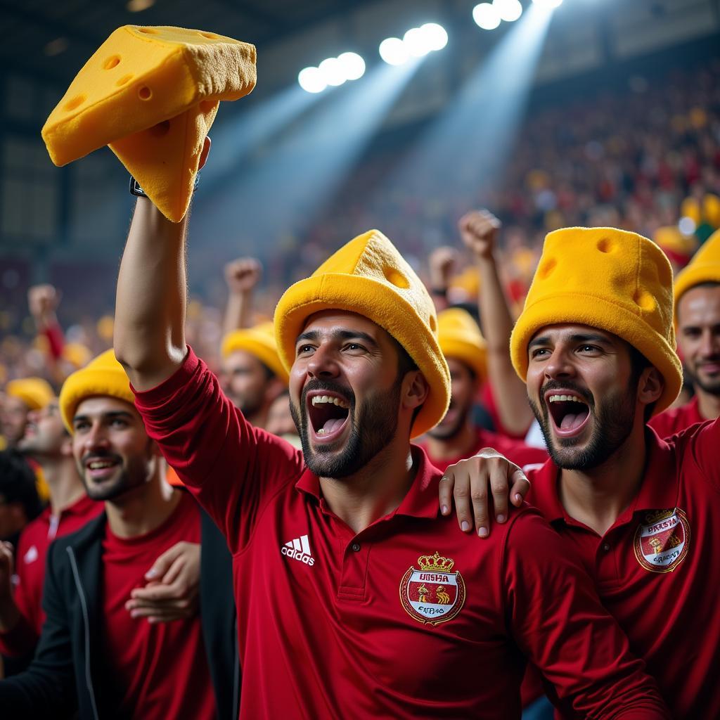 Besiktas fans celebrating a victory, wearing Cheese Coney Hats