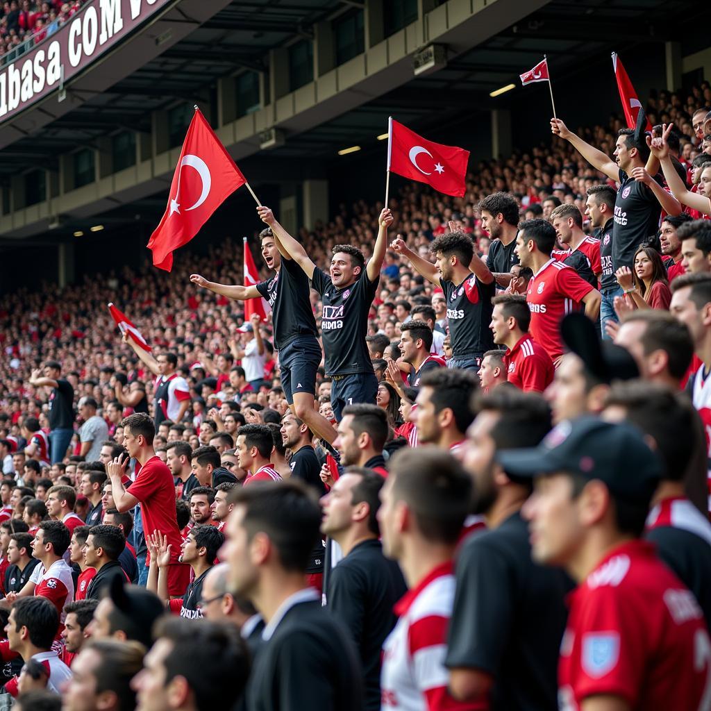 Besiktas fans celebrate with a Mickey Mouse flag