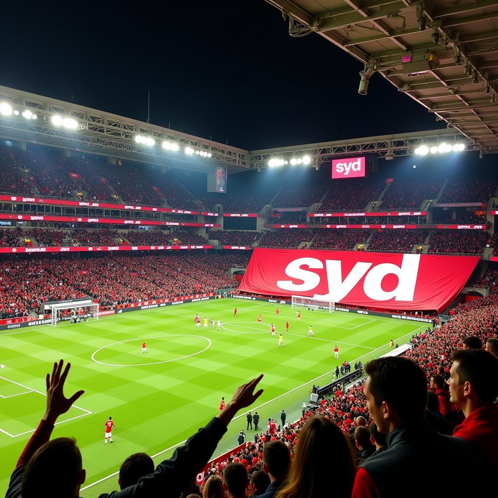 Besiktas Fans Celebrating a Victory, Holding Up a Giant "syd" Logo Banner