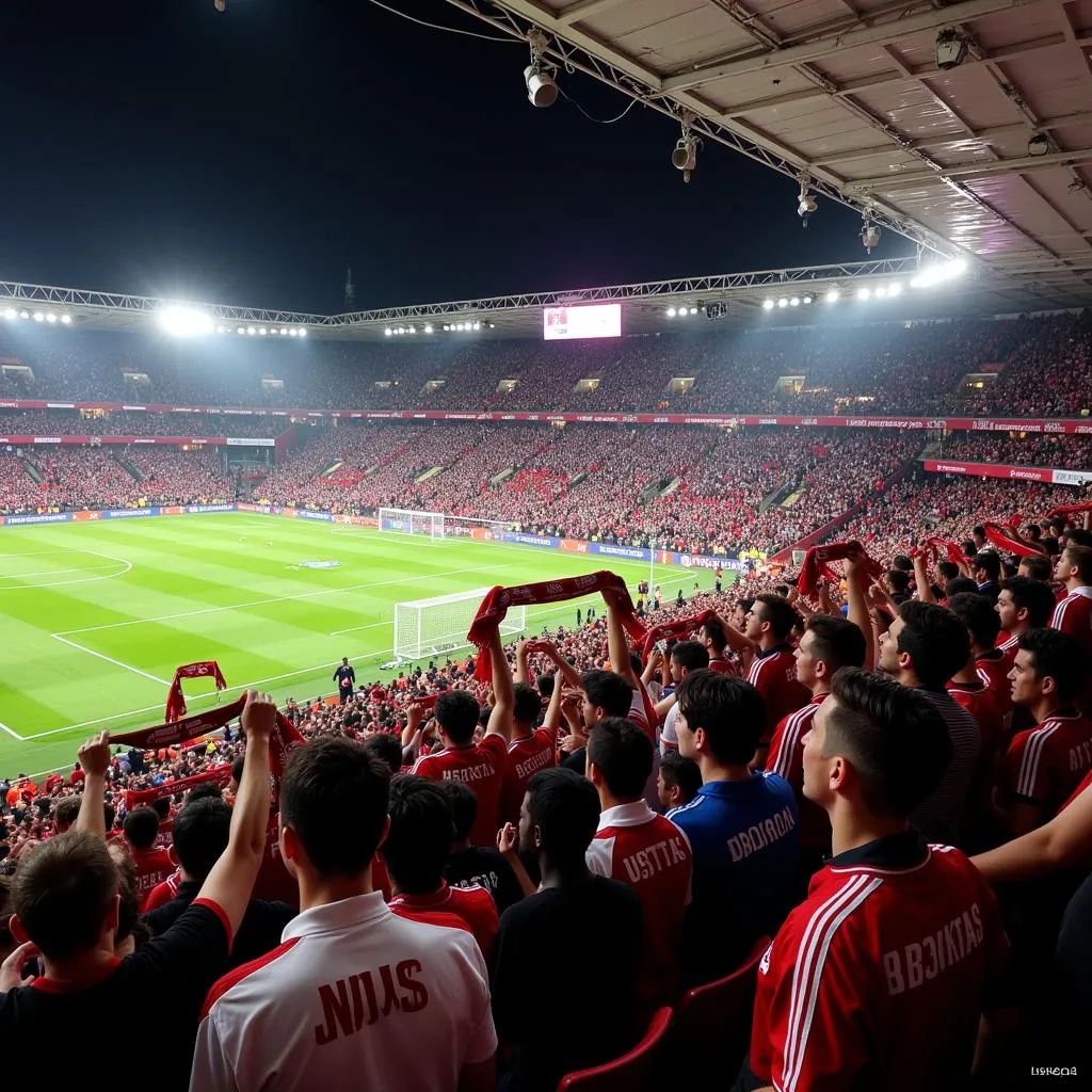 Besiktas fans chanting in a packed stadium