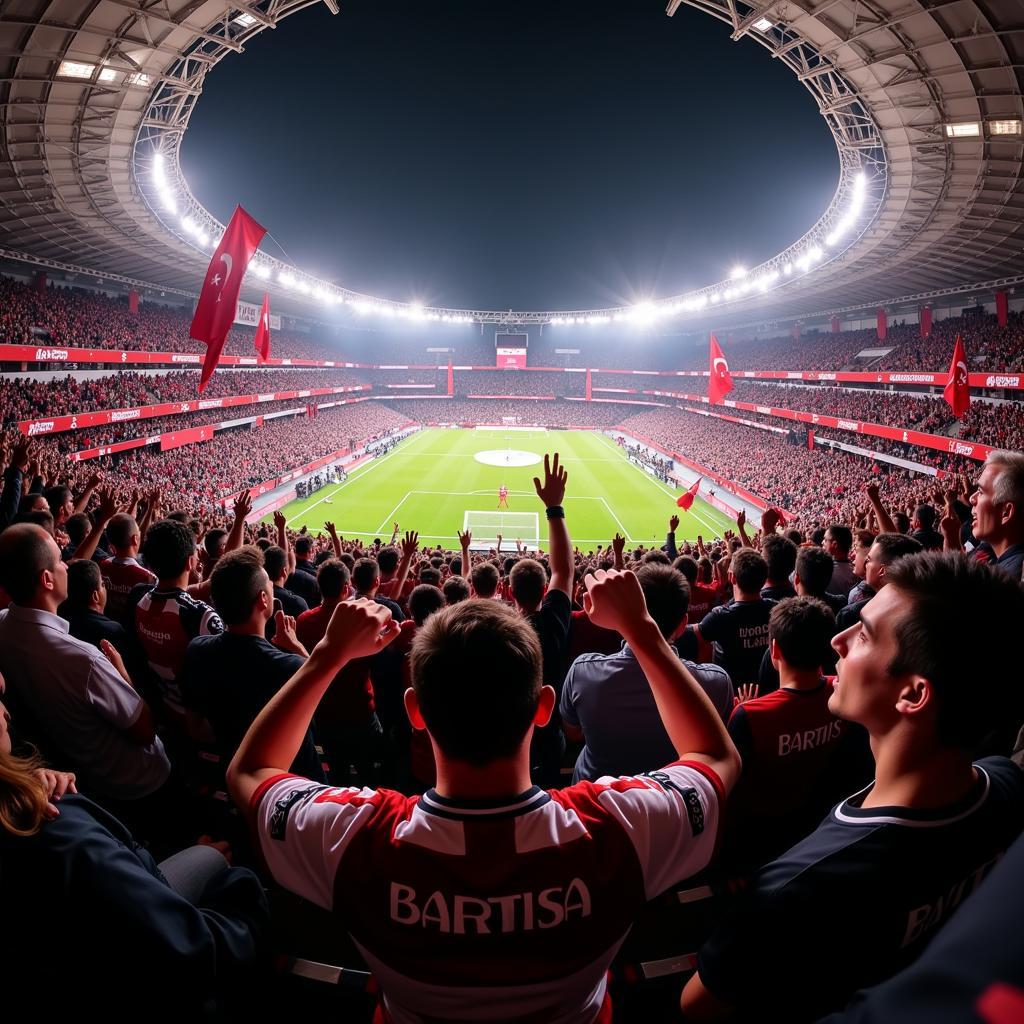 Beşiktaş fans passionately chanting in a packed stadium