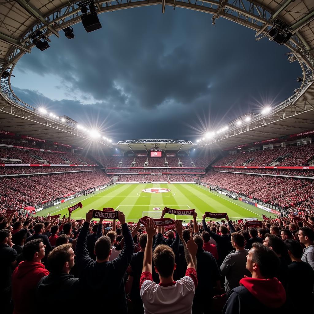 Besiktas fans passionately chanting in Vodafone Park