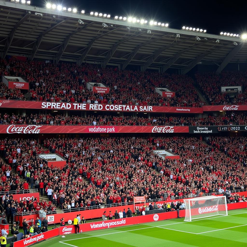 Beşiktaş fans chanting in a packed stadium