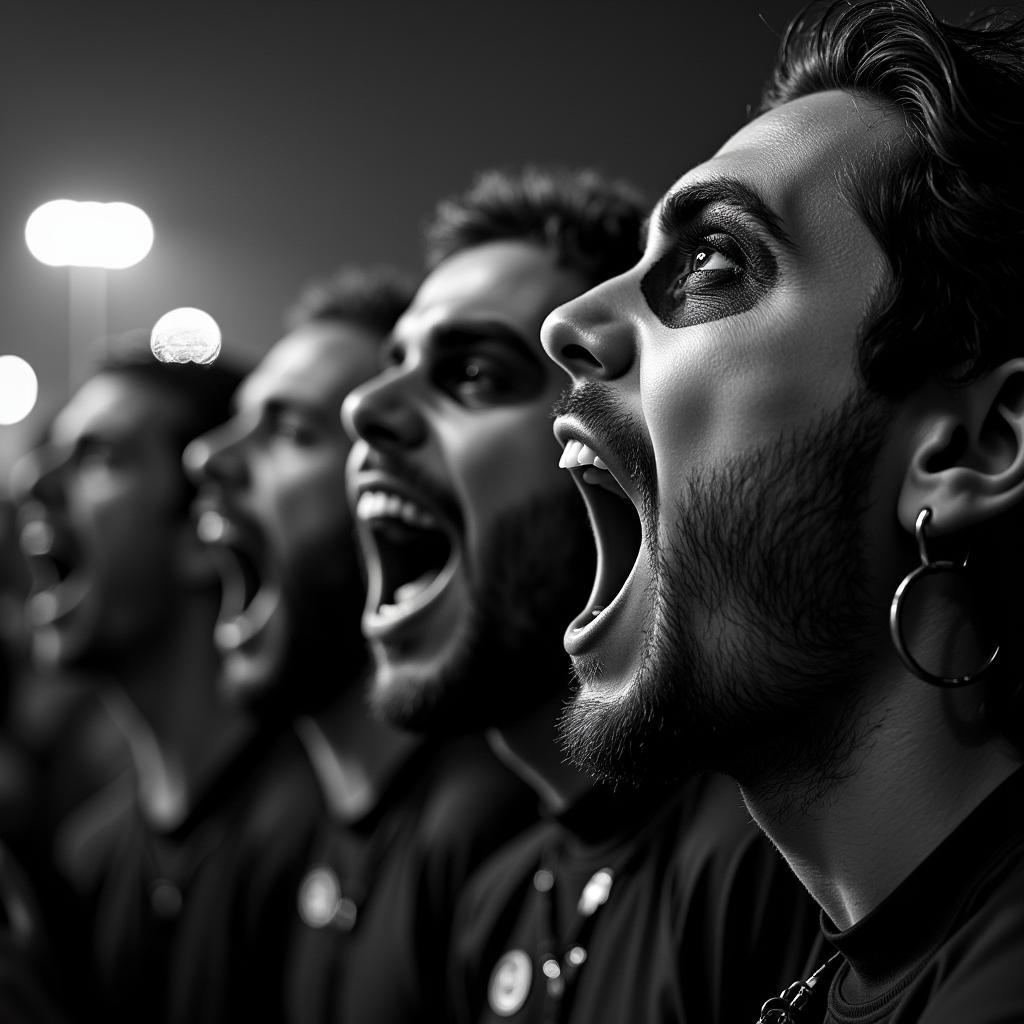 Beşiktaş fans chanting in unison led by the Anthem Band