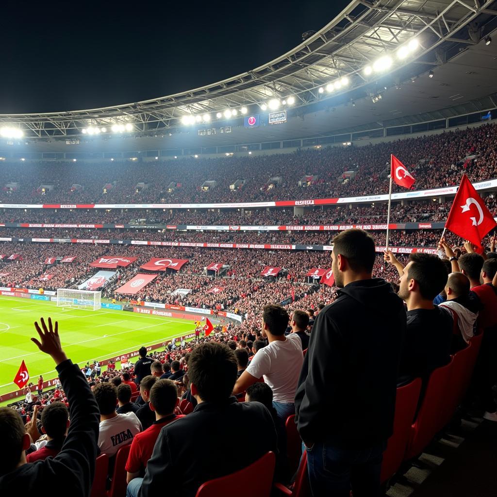 Besiktas fans passionately cheering for their team in the stadium