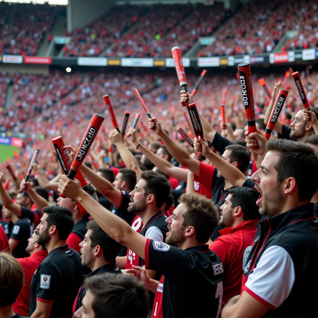 Besiktas fans cheering with bats