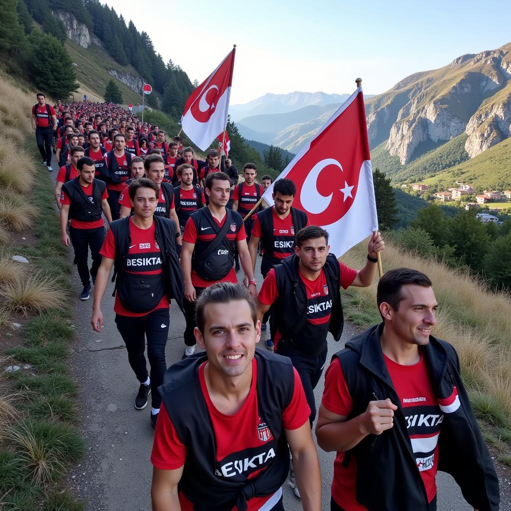 Besiktas fans climbing a mountain