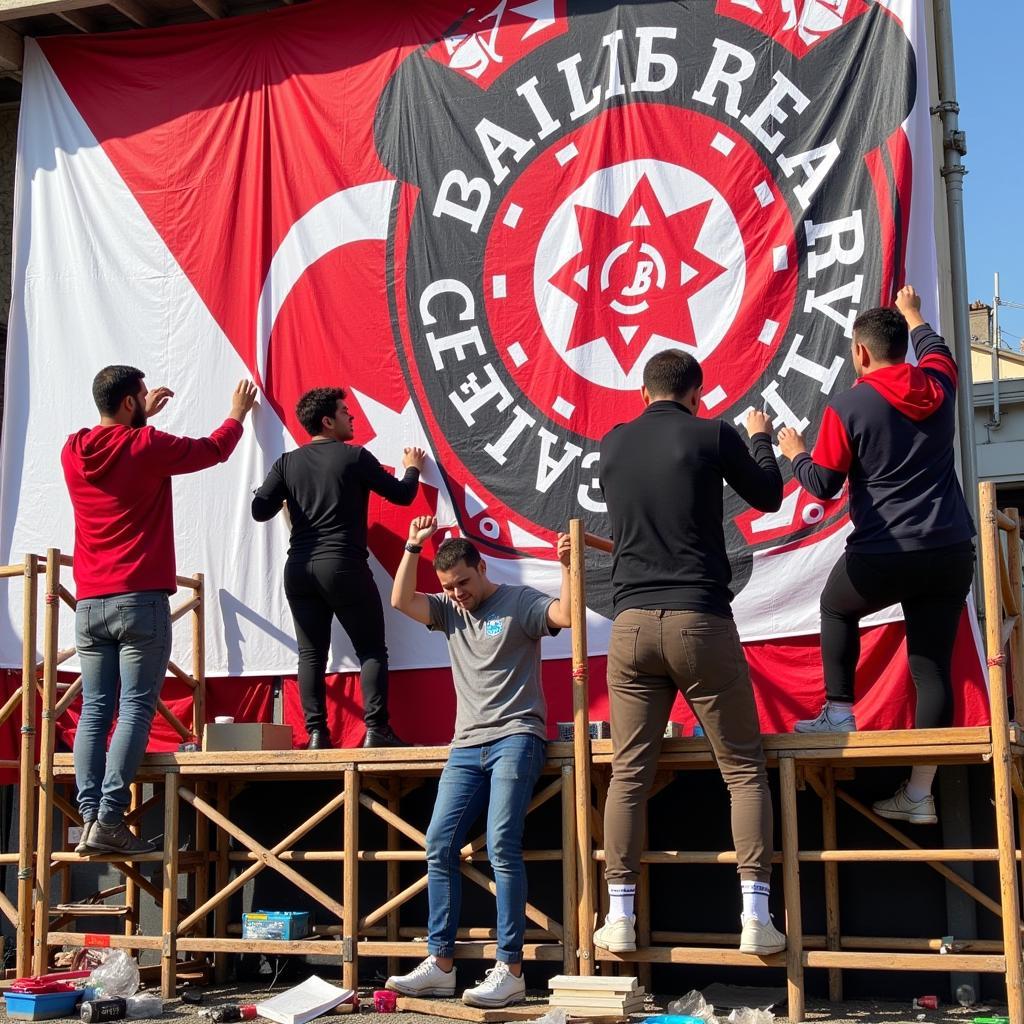 Besiktas fans creating a tifo display