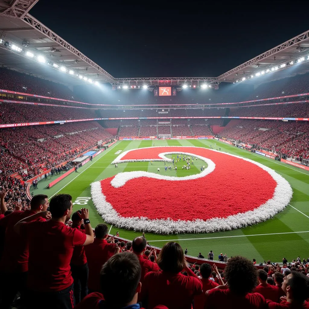 Besiktas fans creating a massive tifo of the scar plate in the stadium