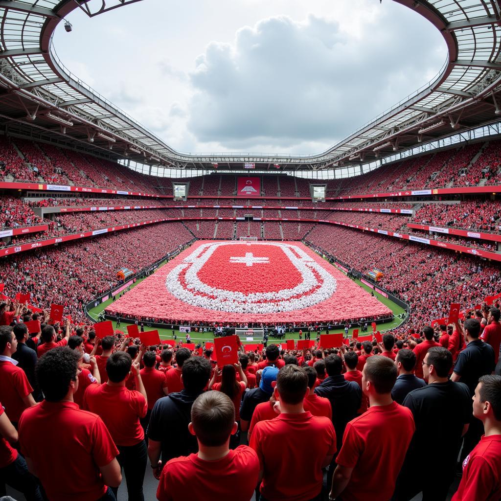 Passionate Beşiktaş fans creating a breathtaking tifo display at Vodafone Park