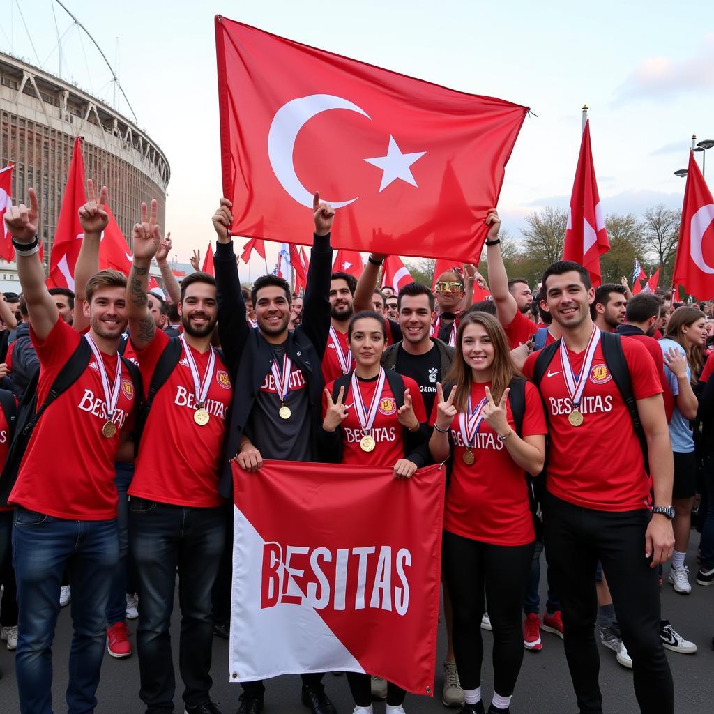 Besiktas Fans Displaying Banners and Flags