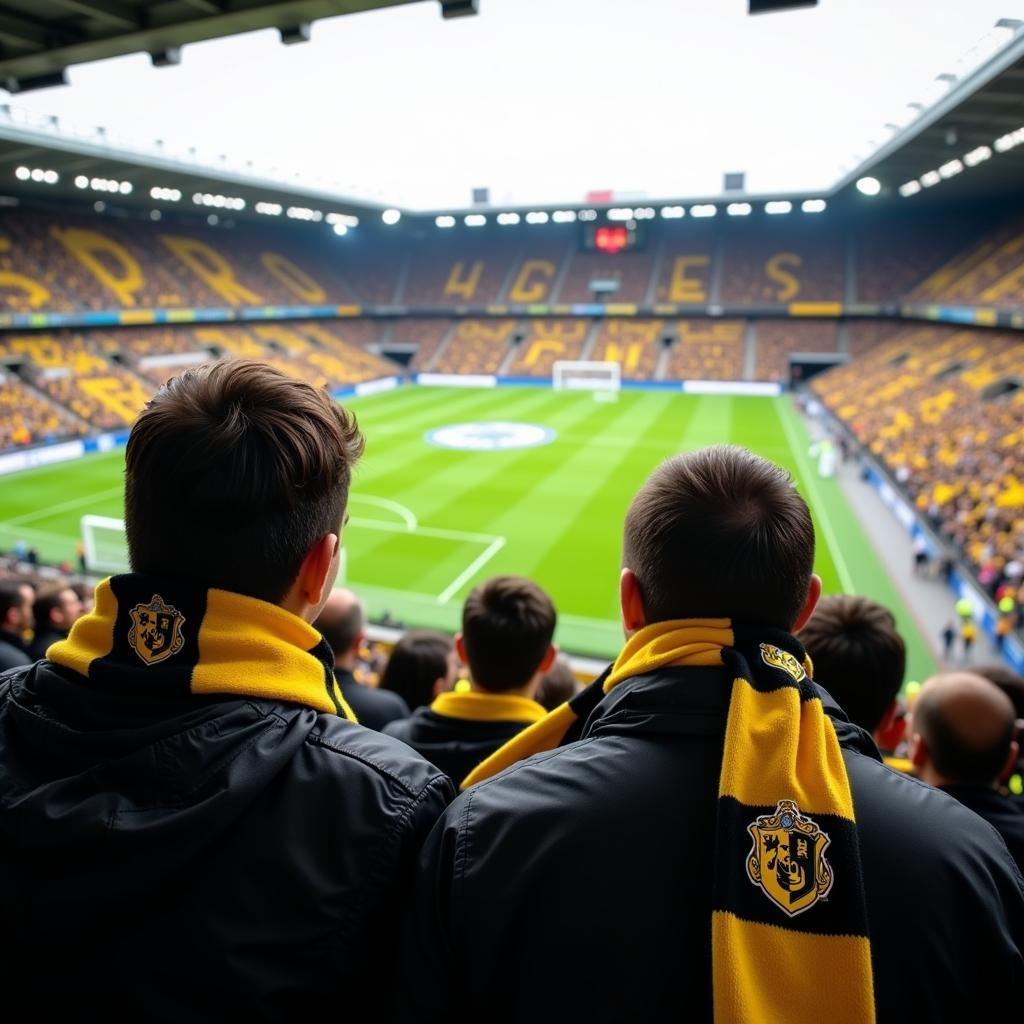 Besiktas fans displaying Hufflepuff pride at a match.