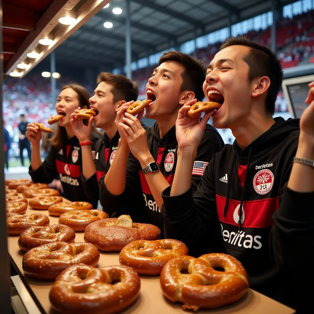 Besiktas fans enjoying pretzels at Vodafone Park