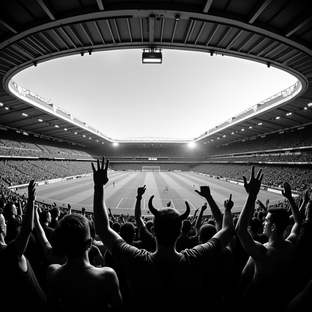 Beşiktaş fans forming bull horns gesture in stadium