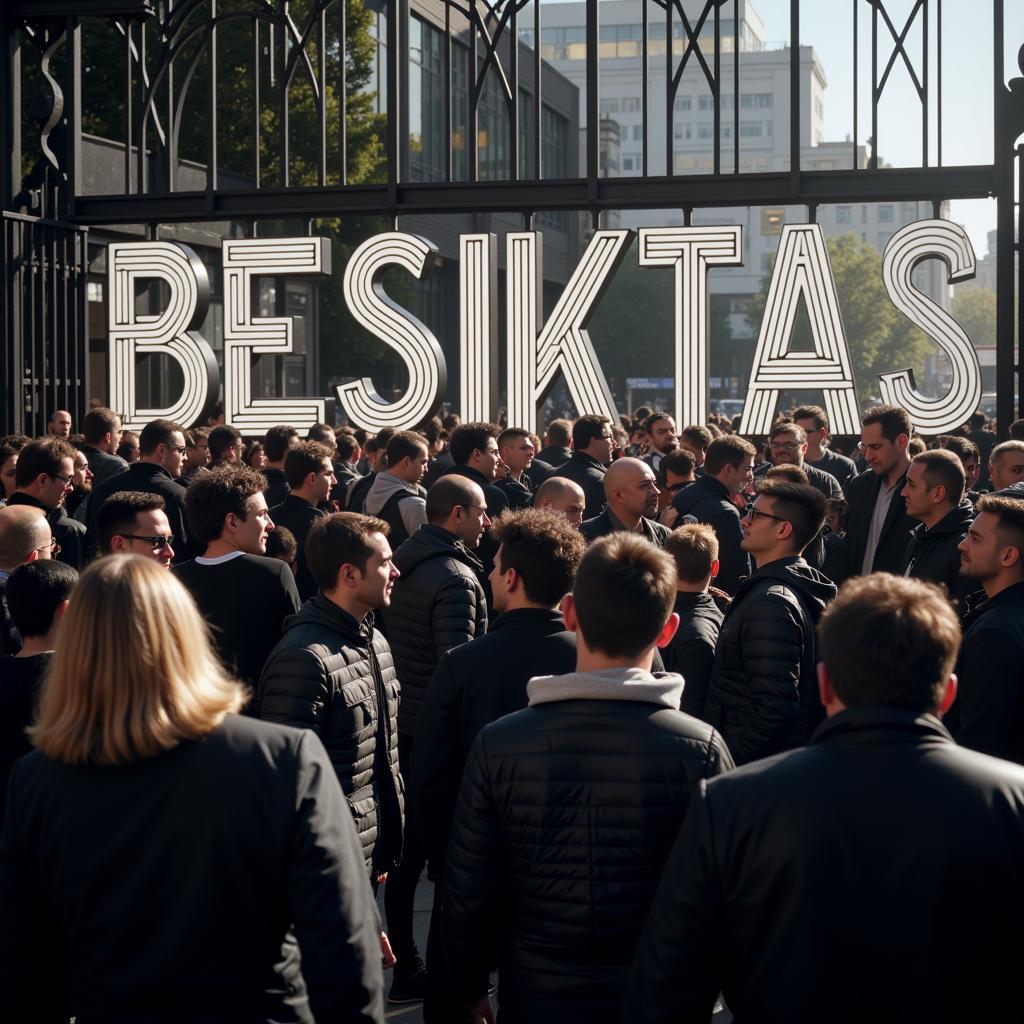 Besiktas fans have turned the area around the metal gate letters into a gathering place, a testament to the powerful connection they feel to their club and its symbols.