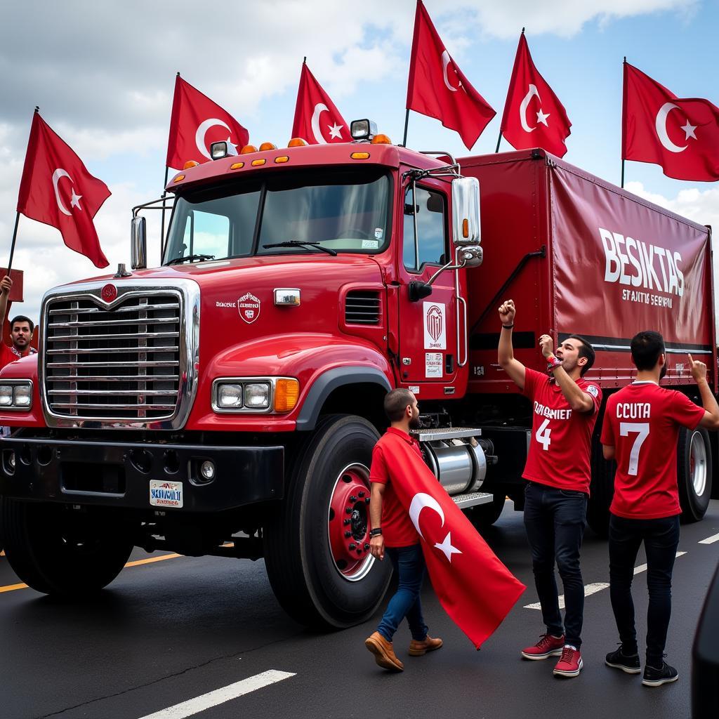 Besiktas Fans Gathering Around a Mack Truck